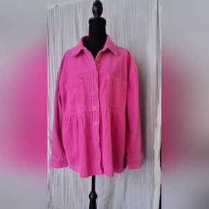 Eesome Vibrant Pink Corduroy Button-Down Shirt